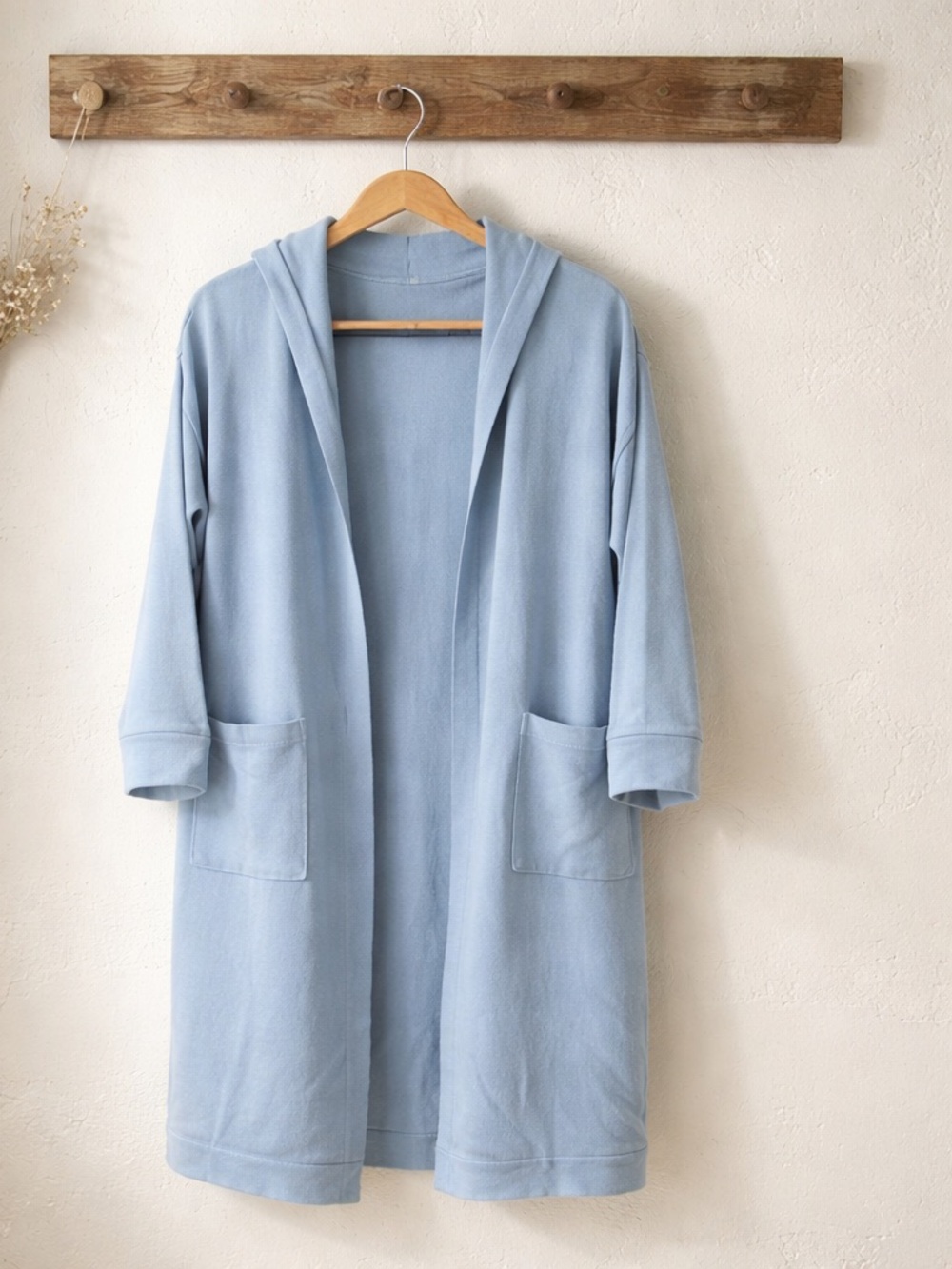 XUELI Women's Blue‎ Open-Front Hooded Coatigan with Pockets Size 4/6 100% wool